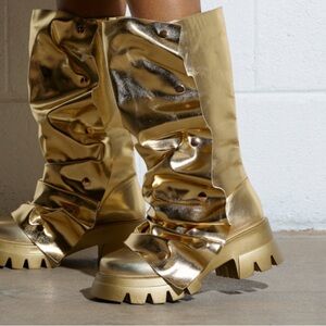 Shiny Gold Women's Combat Boots